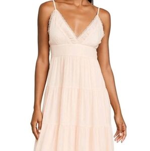 Light Blush Pink Vtg Babydoll Tiered Slip Dress Sz L Bridgerton Y2K Prairie Core